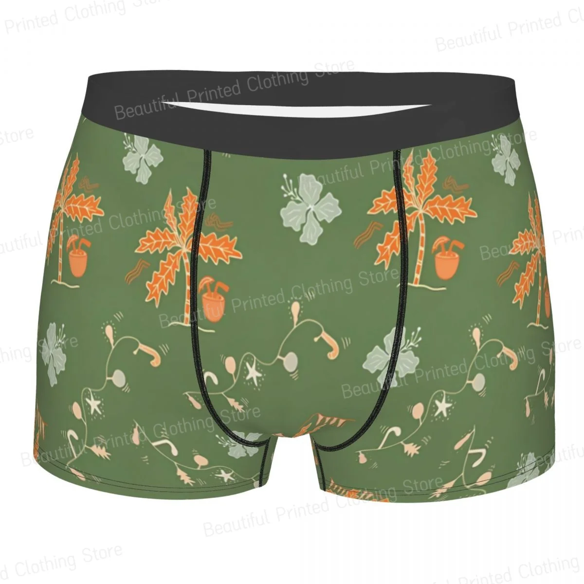 Tropical Christmas Green Orange Floral Men Boxer Briefs Underpants Graffiti Art Pattern Breathable High Quality Birthday Gifts