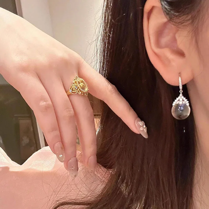 Fresh Retro silver 925 inlay Diamond White Crystal earrings for women Light Luxury Fashion Exquisite Earring Wedding Jewelry