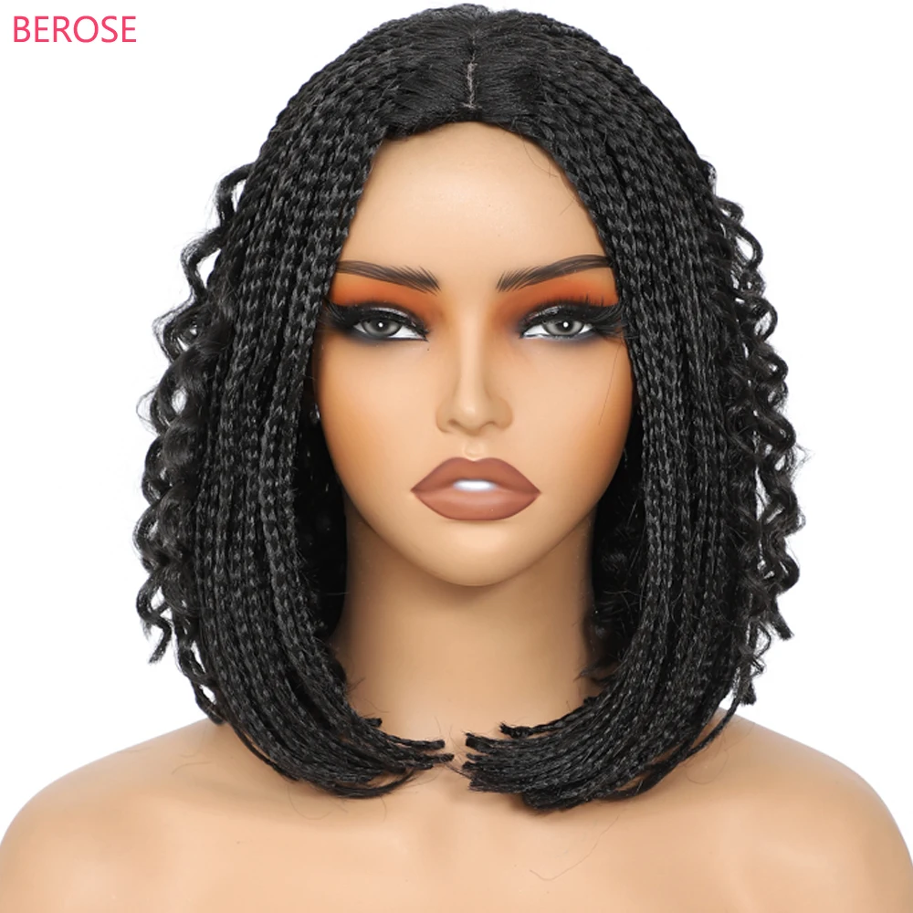 Real Handmade Box Braid Wigs 12inch Short Hand Braided Hair Wig for Women and Girls Box Braids Crochet Hair Wigs with Curly Hair