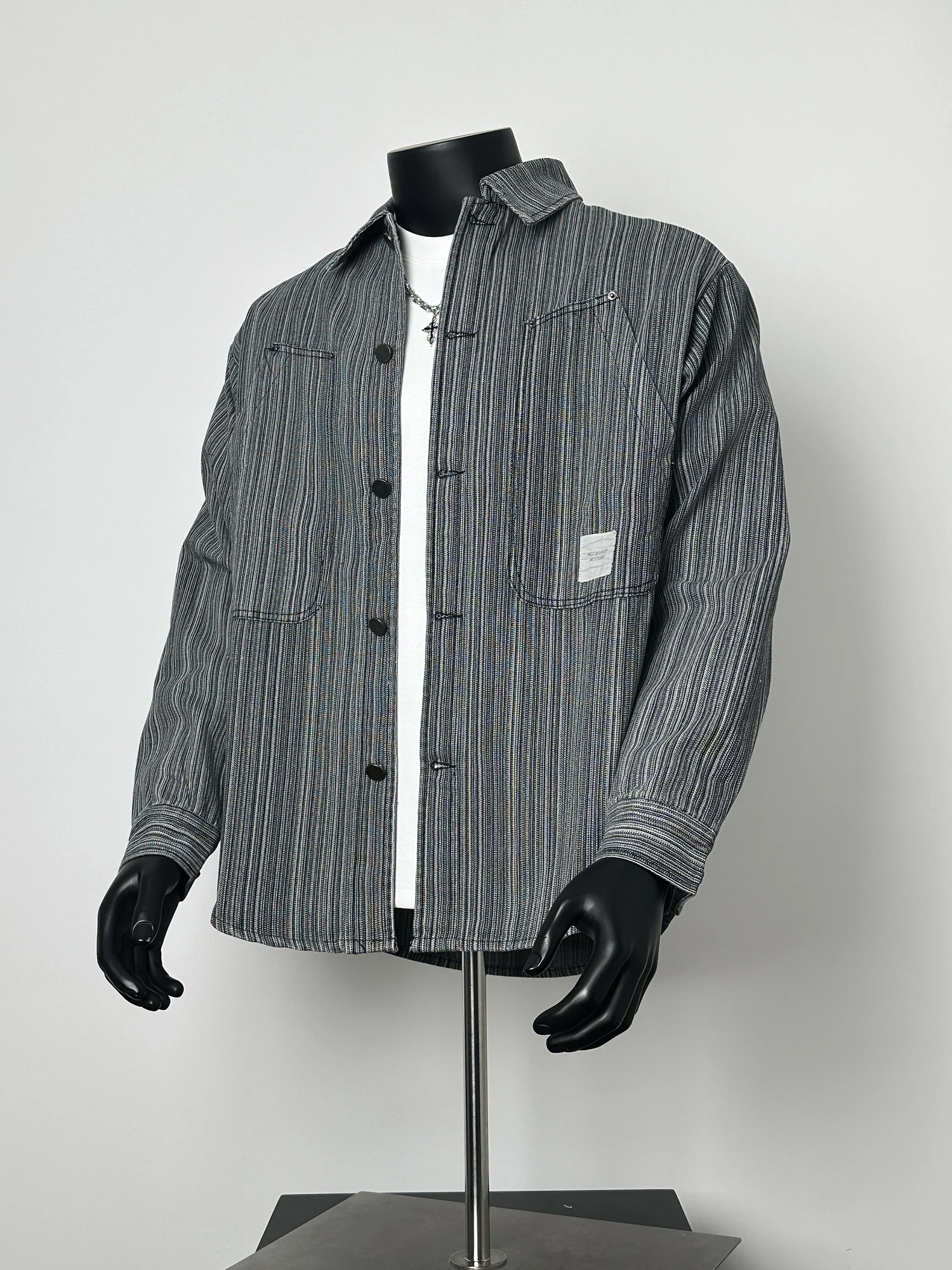 

Повседневная джинсовая рубашка ANXIE в американском стиле, в полоску, из плотного денима, свободного кроя, с удлиненными рукавами, с воротником, для пар