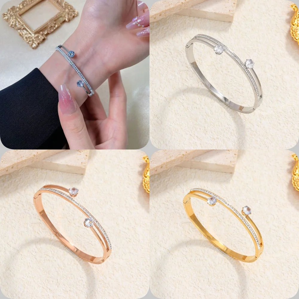 

Diamonds women's bracelet, simple and light style hand jewelry, suitable for daily wear.