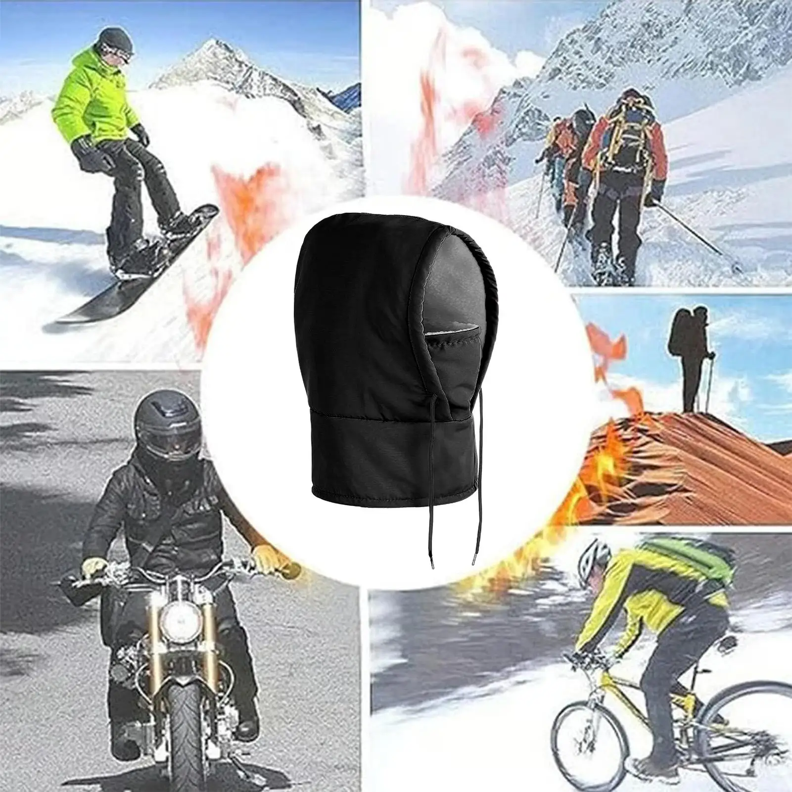 

Windproof Ski Face Covers Waterproof Fleece Hat With Drawstring Cold Weather Skiing Hat Hooded For Runners Cyclists Women