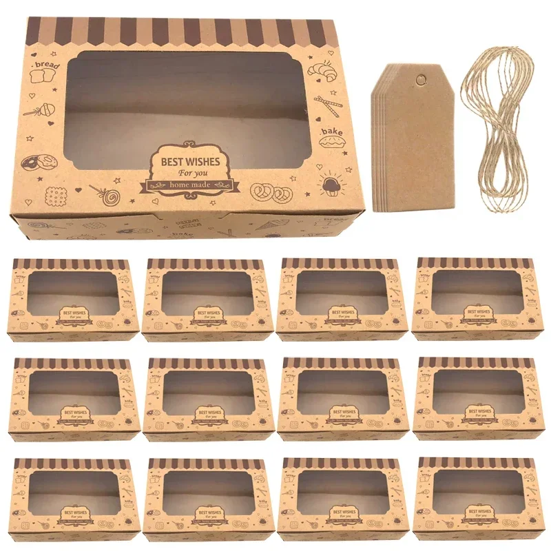 12/24Pcs Cake Bakery Box with PVC Window Kraft Paper Dessert Cookie Pastry Packaging Boxes Baby Shower Birthday Party Supplies
