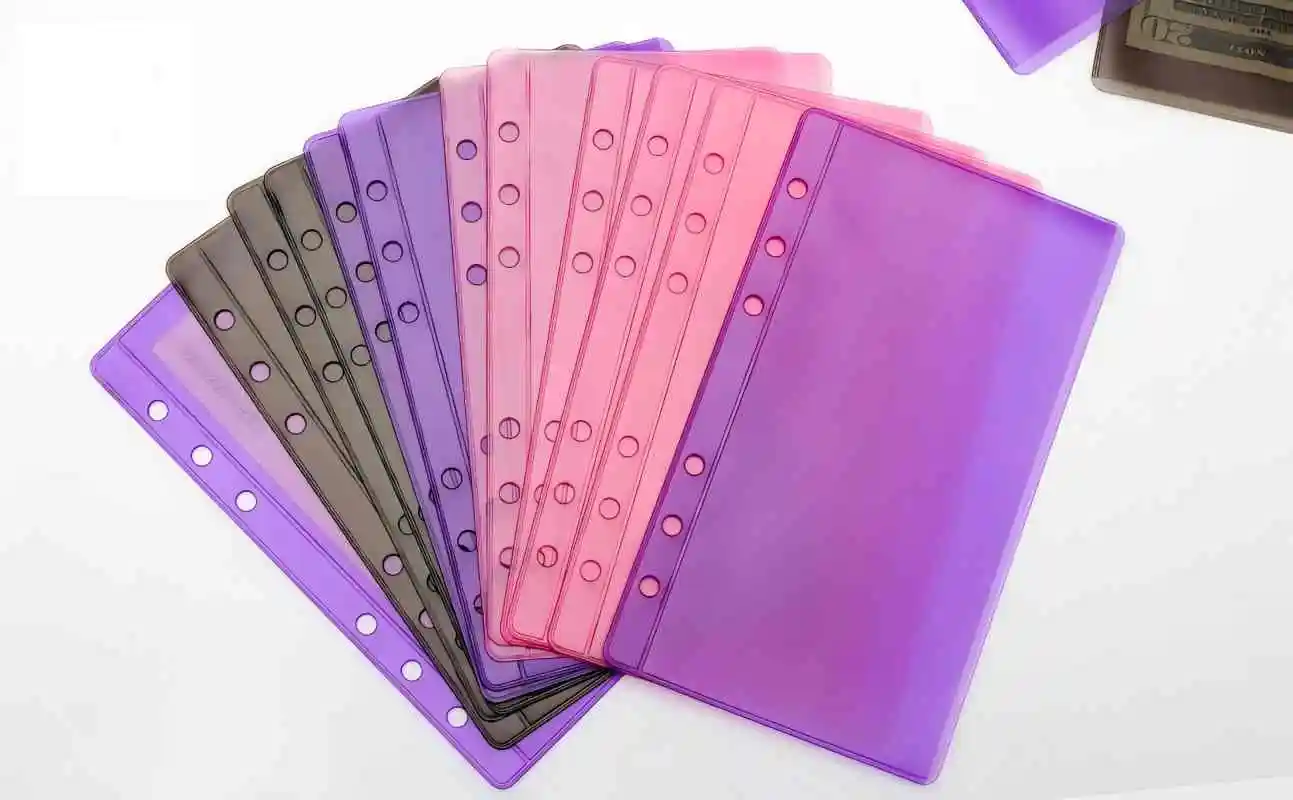 

New A6 Binder Pockets 12pcs Colorful PVC Waterproof Binder Pouches 6 Holes Zipperless Side Open Cash Budget Envelopes