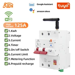 Tuya WiFi Smart Circuit Breaker with Metering 1P-4P125A MCB Overload Short Circuit Protection Control Over/Under Voltage Smart