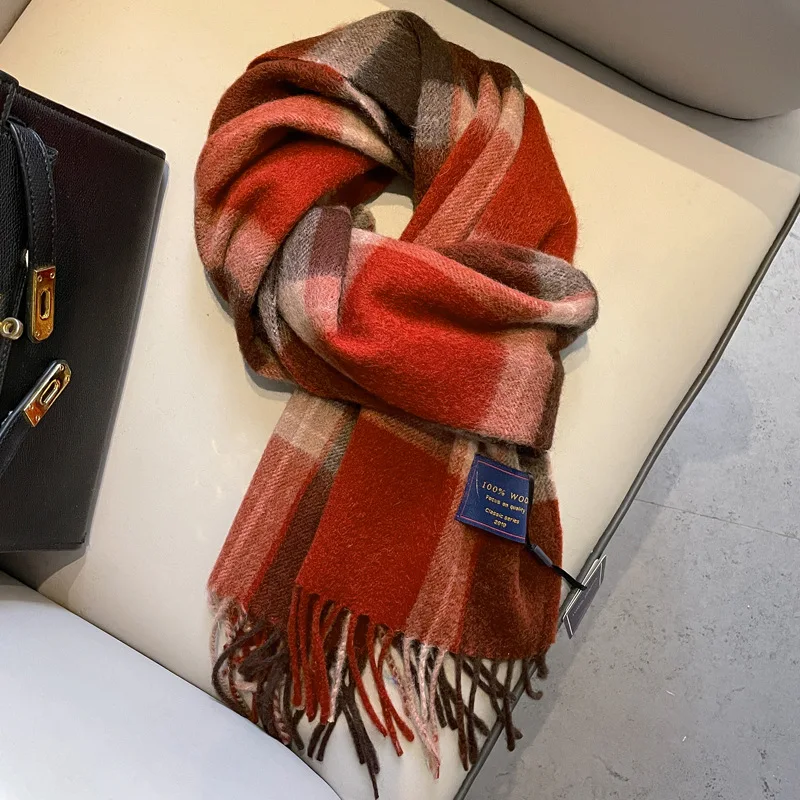 British Classic High Quality Australian Wool 100% Plaid Scarf Men Women Autumn Winter Warm Striped Shawl Wrap Cashmere Blankets