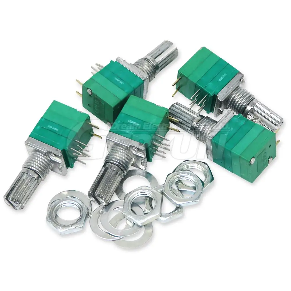 5 Buah RV097 RK097 5K 10K 20K 50K 100K 500K dengan Sakelar Audio 3pin 5pin 6pin 8pin Poros 15Mm Amplifier Potensiometer Penyegelan