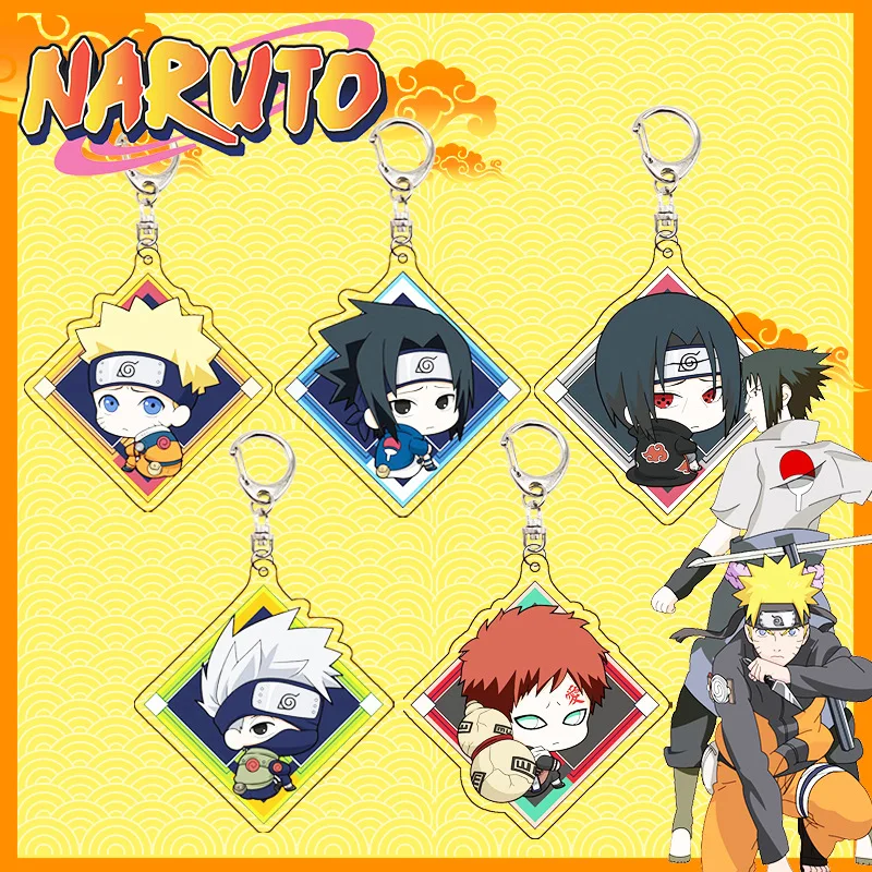 Naruto Acrylic Anime Figure Display Keychain Uchiha Sasuke Hatake Kakashi Key Ring Charms Accessories Friends Girl Gift Bag