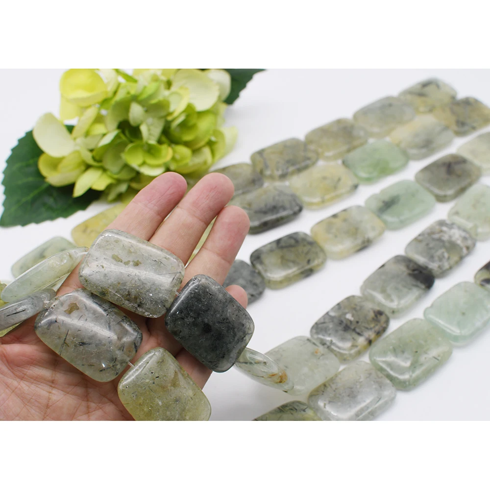 28X38mm Natural Smooth Green Prehnite Rectangular shape Beads For DIY necklace bracelet jewelry make 15 