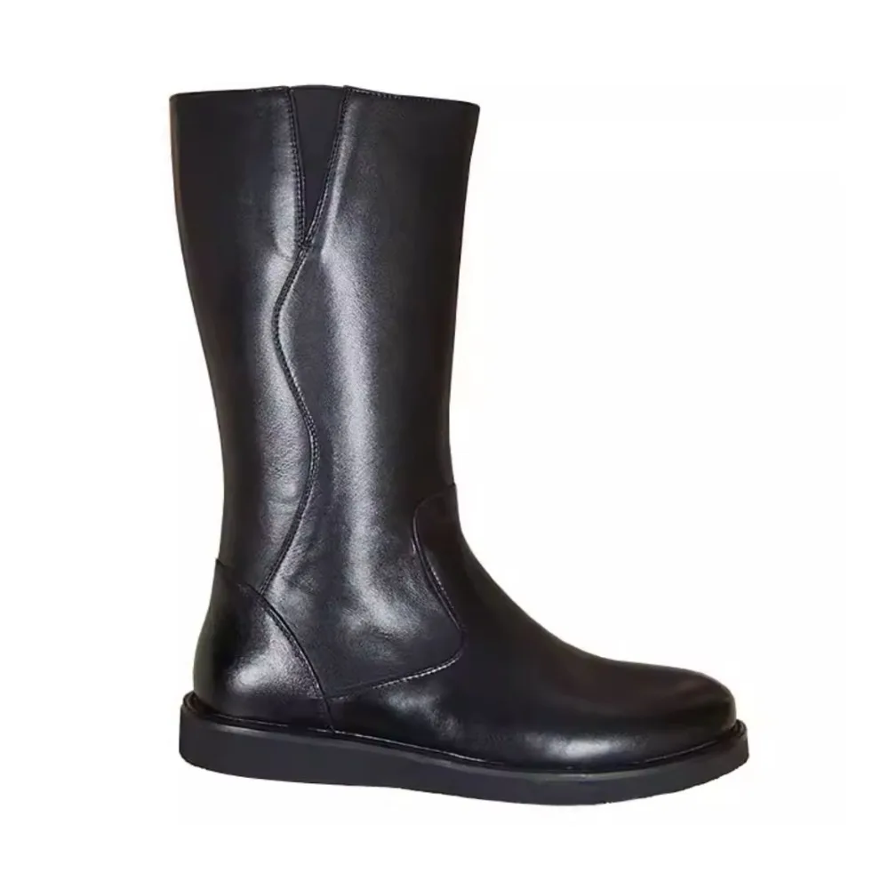 New Fashion Men's Genuine Leather Thigh High Equestrian Horse Riding Boots Slip On Cowboy Mountain Mid-calf Western Boots Zip view 5
