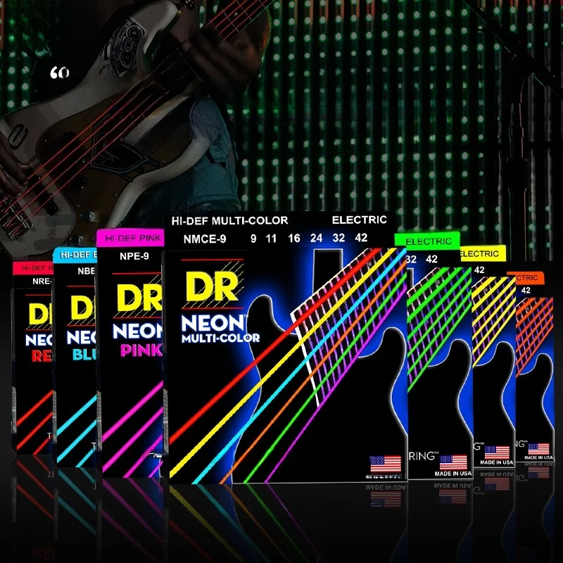 DR NEON  Fluorescent Neon  Guitar Strings Set 009 010 Blue Green Orange Pink Yellow White Guitar Accessories