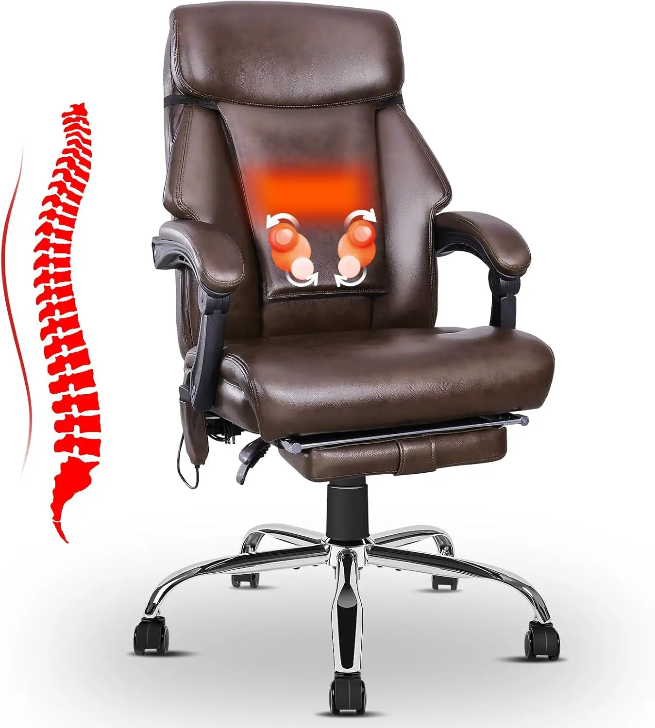 Kneading Massage Executive Office Chair, 3D Back Massage Heated Office Chair, Heating Massage Office Chair With Reclining