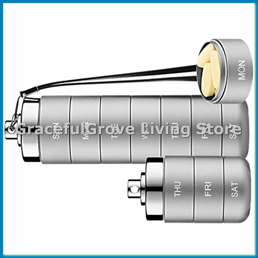 

Металлический органайзер для таблеток на неделю, штабелируемый водонепроницаемый дорожный контейнер для таблеток, ежедневный органайзер для лекарств на 7 дней, серый-A33R