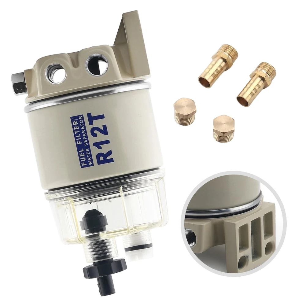 R12T Fuel Water Separator Filter Kit With Rotating Head And Transparent Bowl For Marine Boat Outboard Engine Truck Industrial Ma
