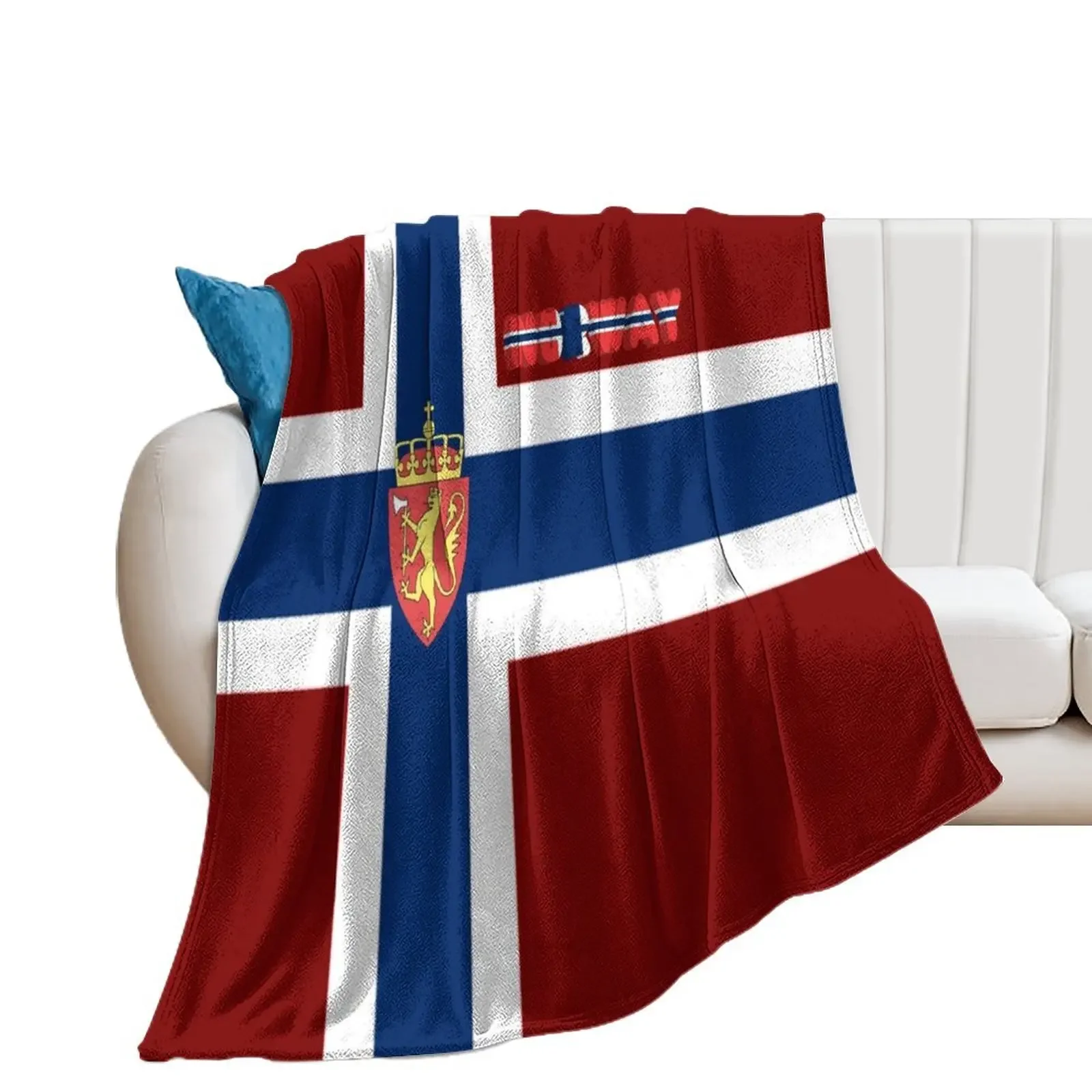 Norwegian flag with coat of arms Throw Blanket Stuffeds Luxury St Blankets