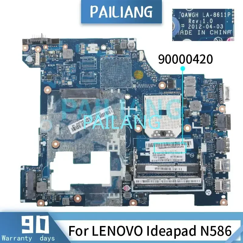 

PAILIANG For LENOVO Ideapad N586 Laptop Motherboard 90000420 QAWGH LA-8611P AMD SOCKET DDR3 Notebook Mainboard Full tested