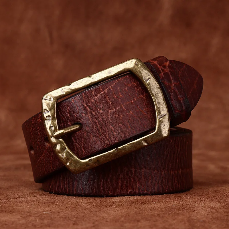 3.8CM Men High Quality Genuine Leather Belt Luxury Brass Pin Buckle Belts Thick Cowskin Fashion Vintage Strap Male Jeans for Man