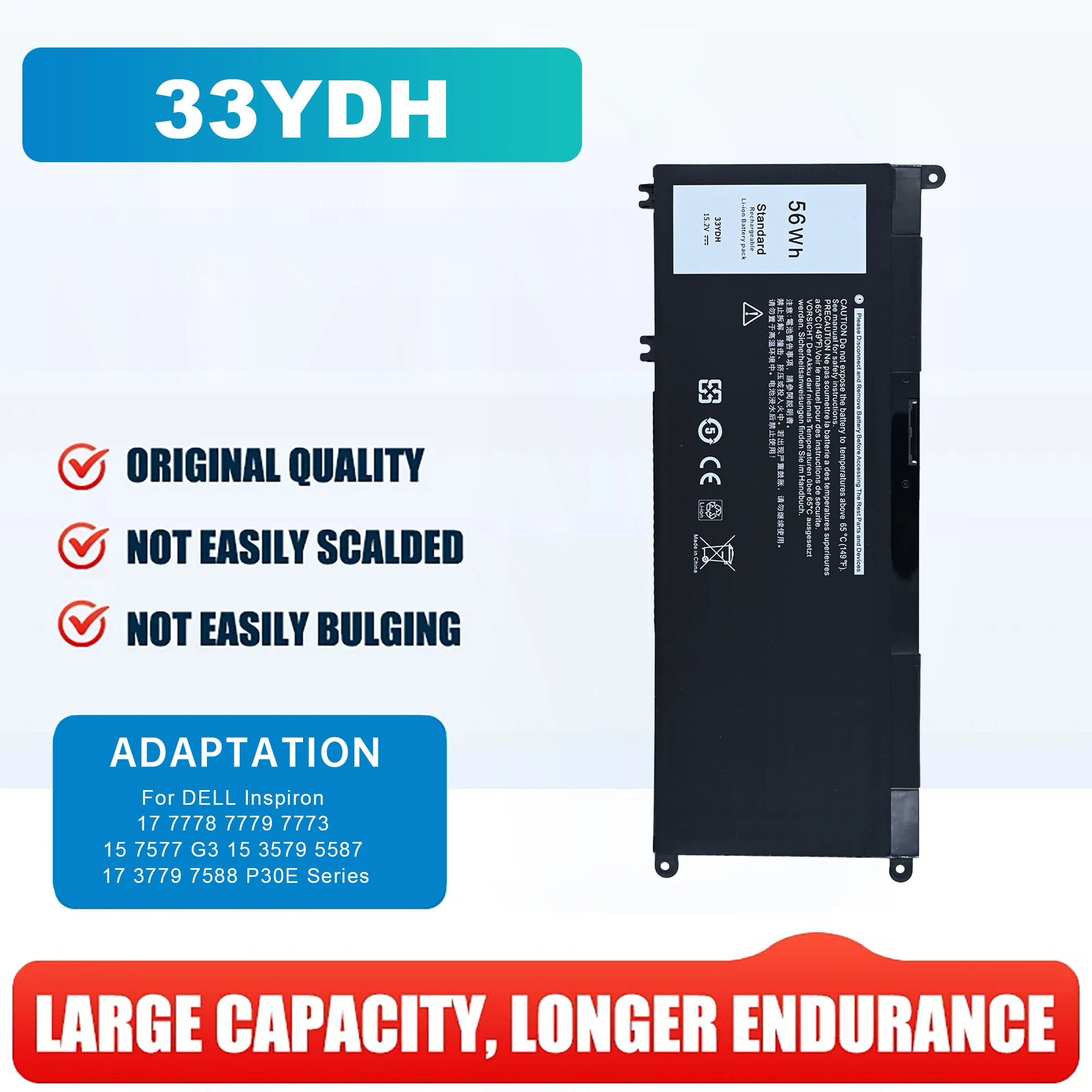 

Аккумулятор 56Wh 33YDH для Dell G3 3579 3779 G5 5587 G7 7588 Inspiron 15 7577 17 7778 7786 Latitude 3380 3490 Vostro 15-7580