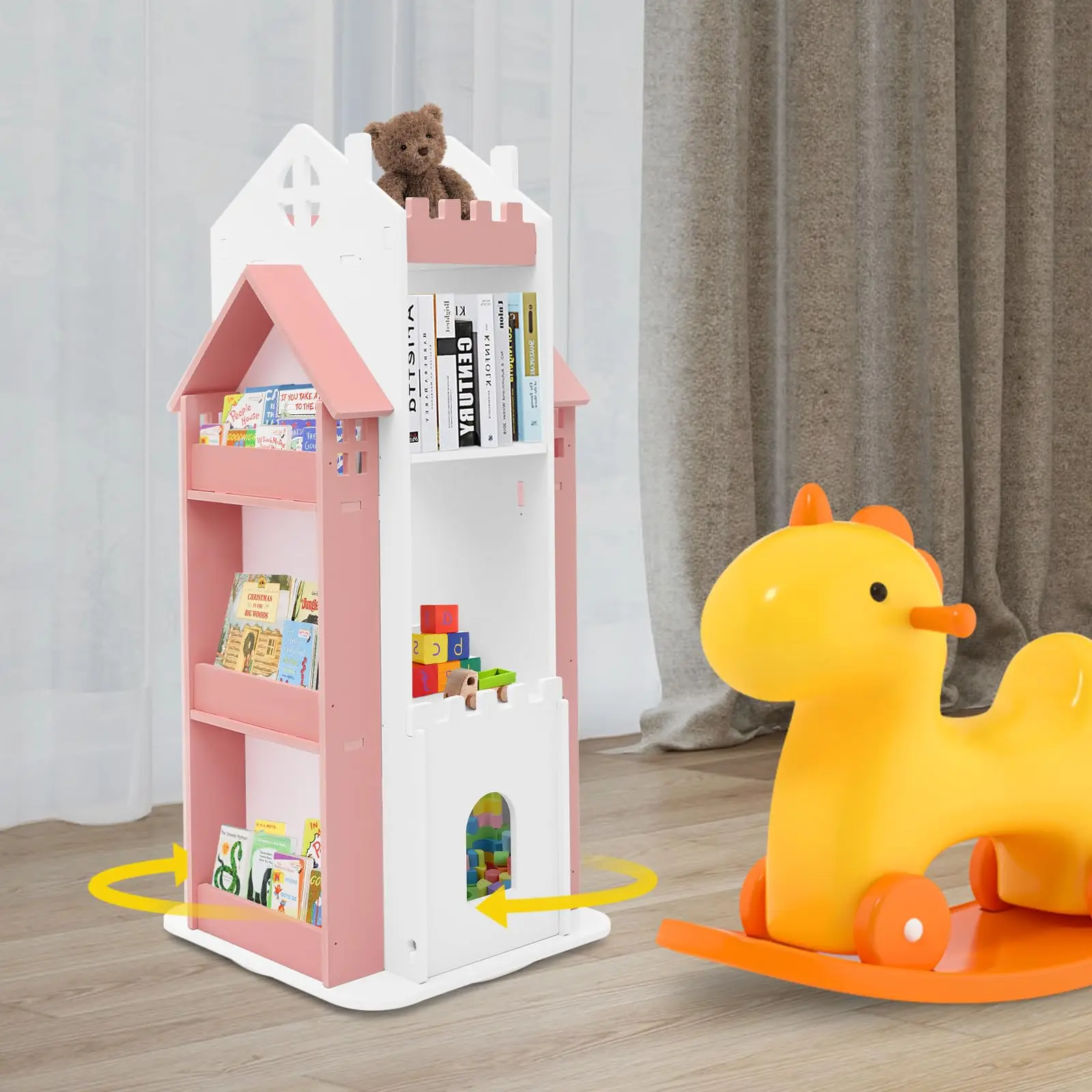 Scaffale girevole per bambini, 3 livelli 360 °     Espositore Scaffale per bambini girevole Scaffale ad angolo piccolo per spazio piccolo Camera da letto per bambini