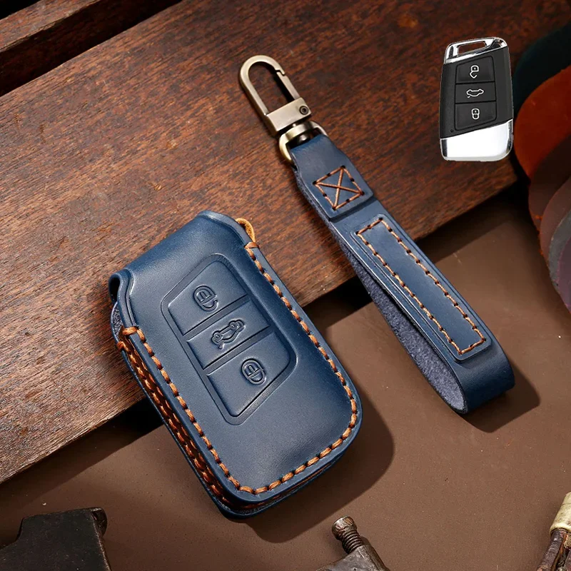 

1pc Handmade Genuine Leather Car Key Fob Shell Cover Case For VW Volkswagen Tiguan Golf 7 MK7 Polo T-roc T-cross Passat