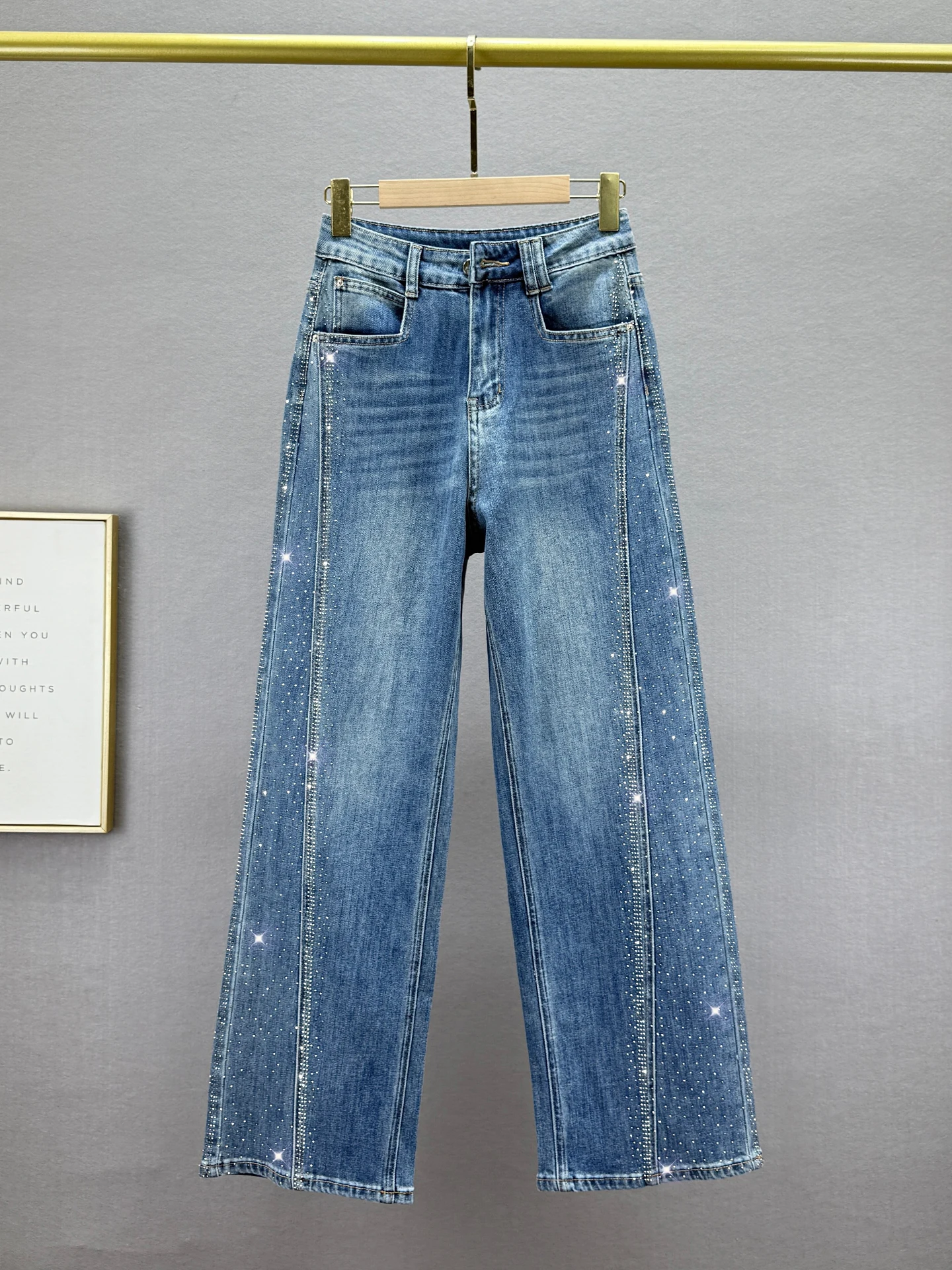 

High Waist Cotton Stretch Denim Jeans Women's Loose Fit Glitter Wide Leg Pants Spring 2026 Trendy Comfortable Soft Denim