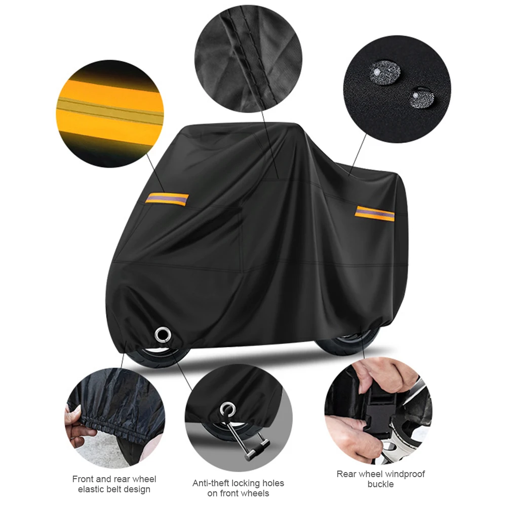 

Motorbike Rain Sunshade Cover 190T Fabric Motorcycle Sun Protection Case Reflective Universal Motorcycle Cover for All Season