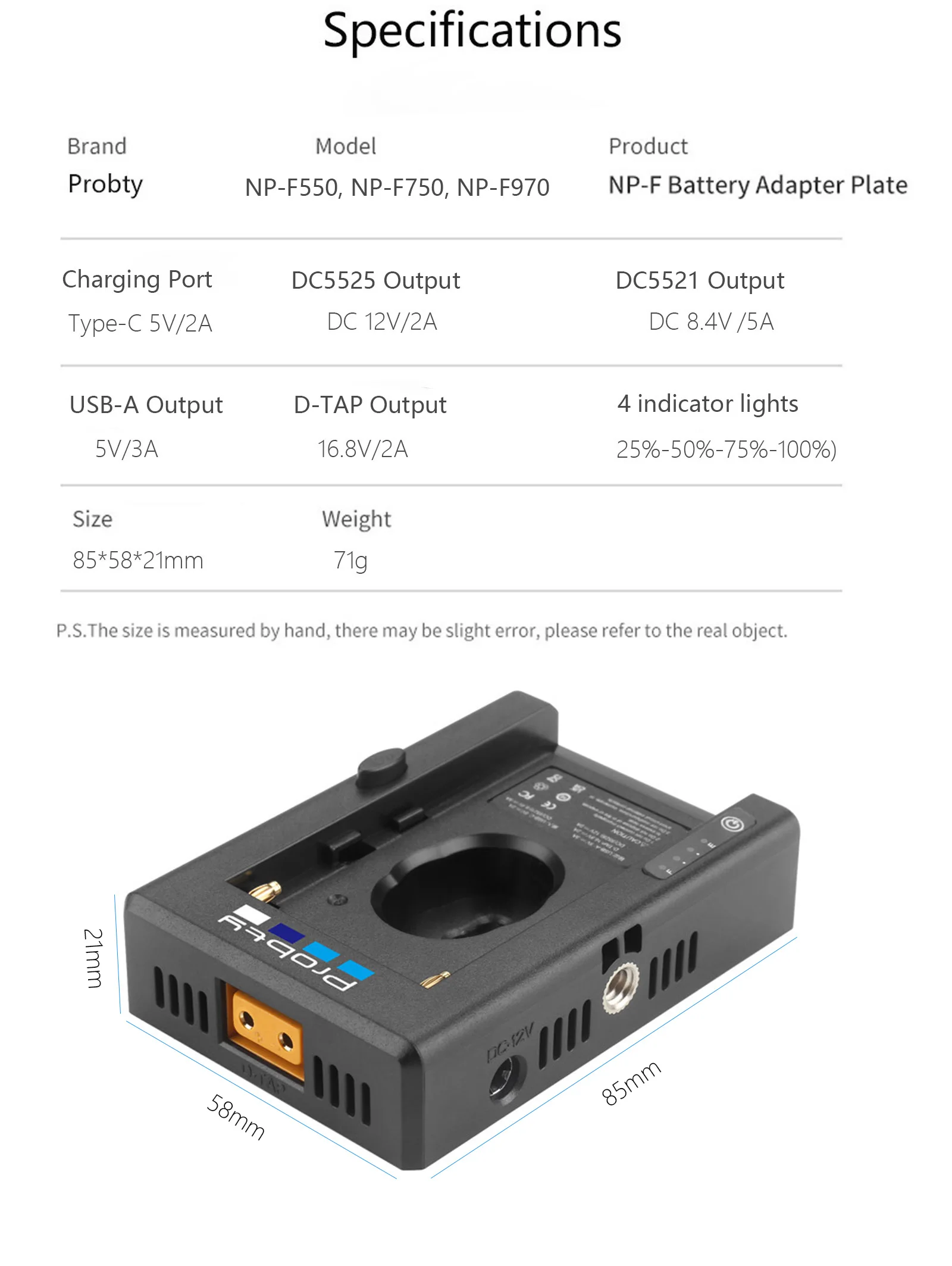 NP-FZ100 Dummy Battery+NP-F Battery Adapter Mount Plate for Sony A7R V A7 IV A7S III A7C II A7CR w D-TAP and Dual DC Outputs