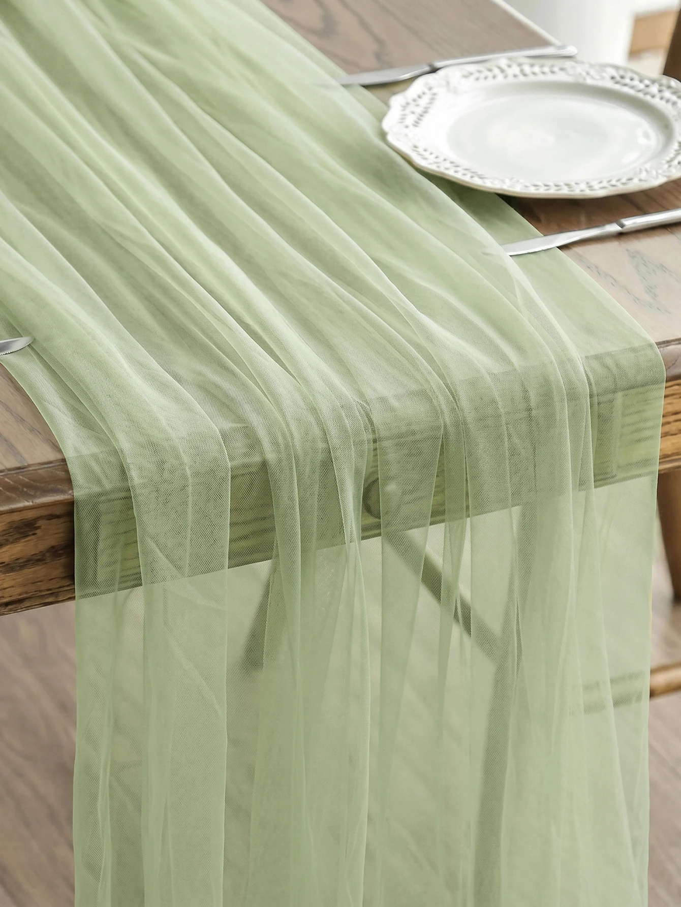 Green Gauze Table Runner 118 Inch, Seasonal Sheer, Wedding Season, Thanksgiving, Valentine's day, Parties, Kitchen, Restaurant