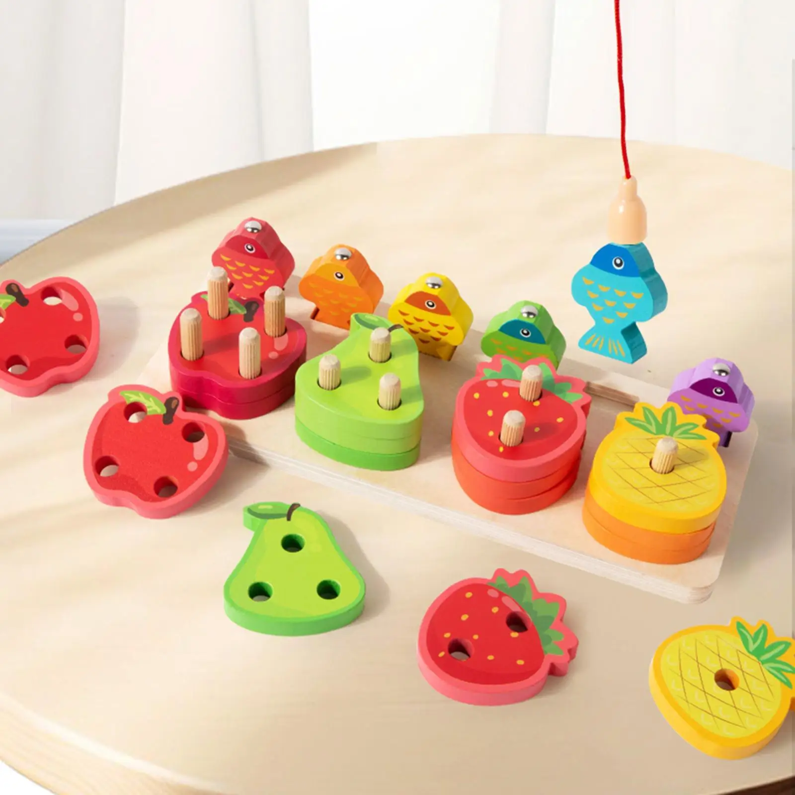 لعبة الصيد الخشبية ألعاب الحفلات التعليمية المبكرة للأطفال فرز الفاكهة التراص