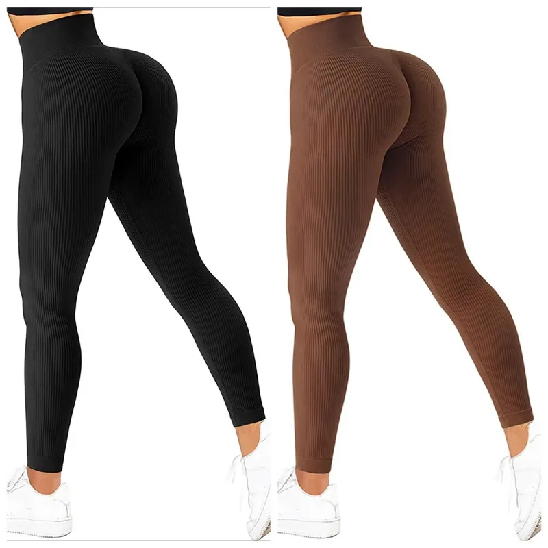 

Women's High-Waist Ribbed Yoga Leggings - Solid Color, Simple Style, Tummy Control, Ideal for Fitness, Cycling & Daily Wear