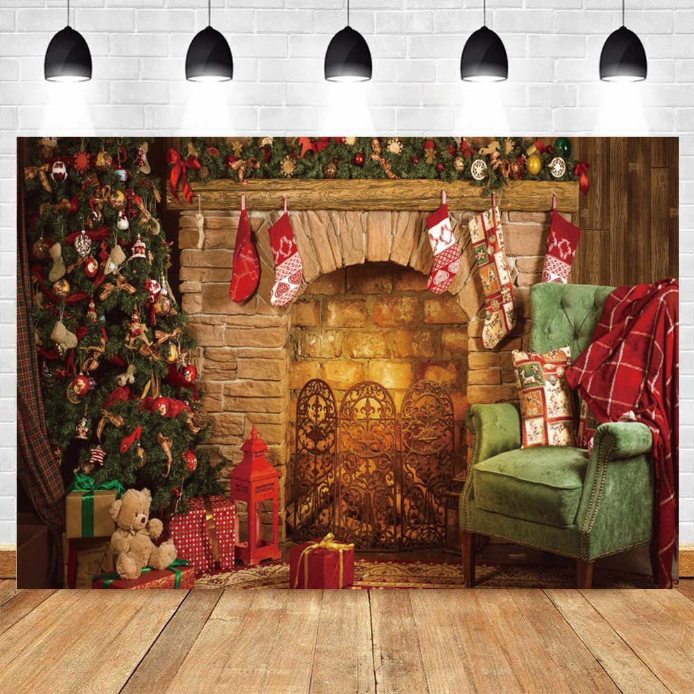 Photocall Christmas Backdrop Window Santa Claus Fireplace Baby Portrait Party Photography Background Photozone Photo Shoot Props