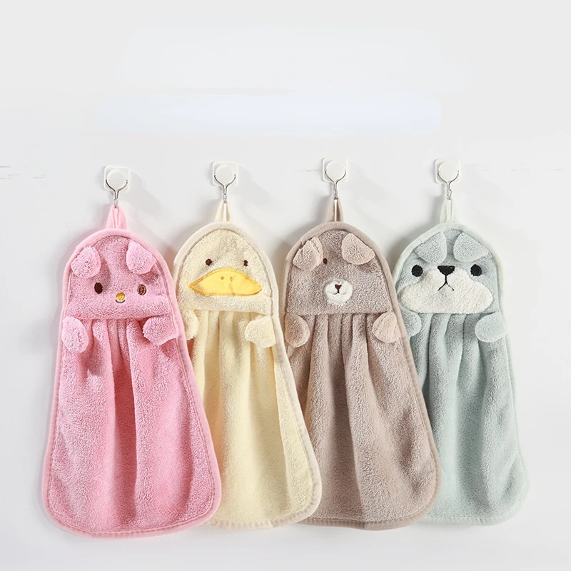 New Arrival Hanging Coral Fleece Towel Cartoon Animal Hand Wiping Towel Kitchen and Bathroom Absorbent Towel Hand Wiping Cloth