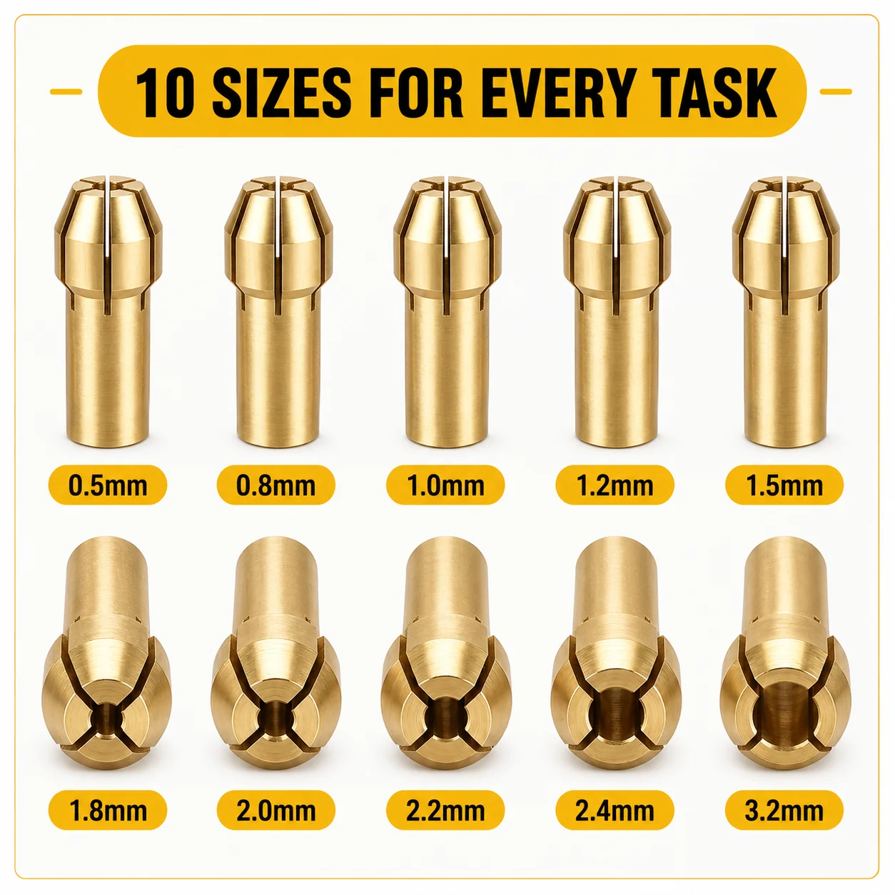 10PCS Brass Collet Set 0.5-3.2mm Compatible with Dremel Rotary Tool, Replacement Collets for Electric Grinder Accessories