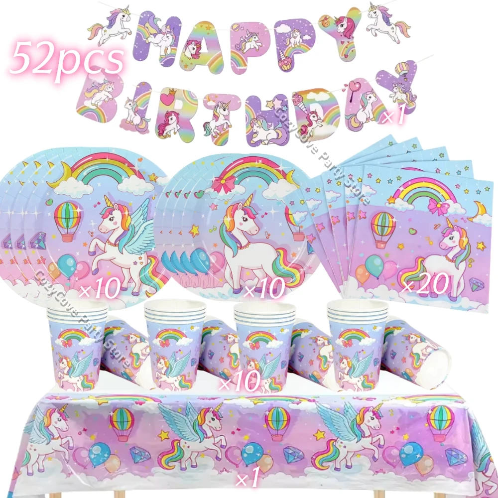 Decoración de fiesta de cumpleaños de unicornio arcoíris, regalos de Unicornio, vajilla, globos, pancarta, pulseras, llavero, recuerdos de fiesta para niñas, fotomatón