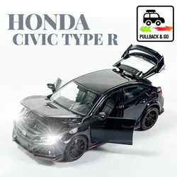 1:32 Honda Civic Pullback Car Toy with Lights Engine Sound, Scale Diecast Car Model Replica Kid Boy Play Gift