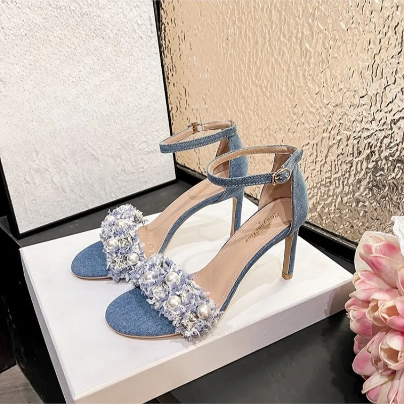 

Summer New Womens Shoes Luxury Imitation Pearl High Heeled Sandals for Woman Fashion Casual Shoes Designer Shoes Sandalias Mujer