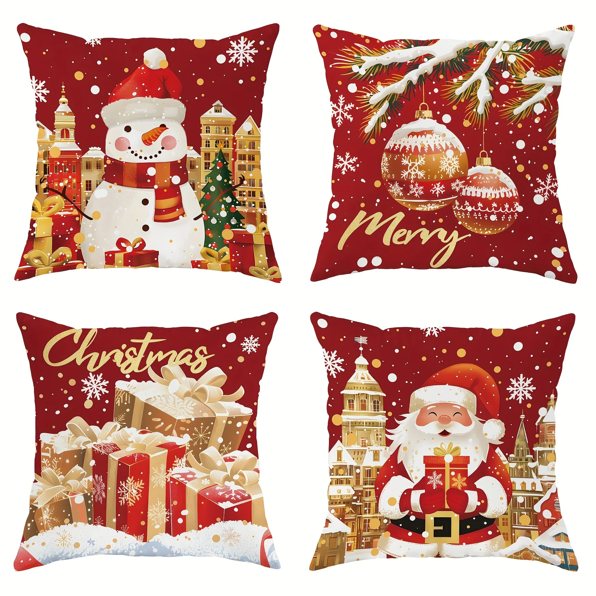4 Pieces Modern Christmas Throw Pillow Covers - 18x18 Inches, Christmas Decorative Polyester Pillow Covers with Zipper