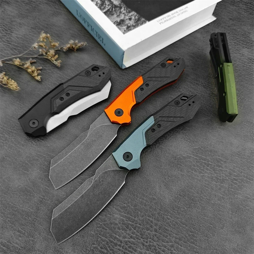 AU TO KS 7850 Launch 14 Folding Knife CPM 154 Cleaver Blade Aluminum Alloy & Carbon Fiber Handles Knife EDC Fishing Hiking Tools