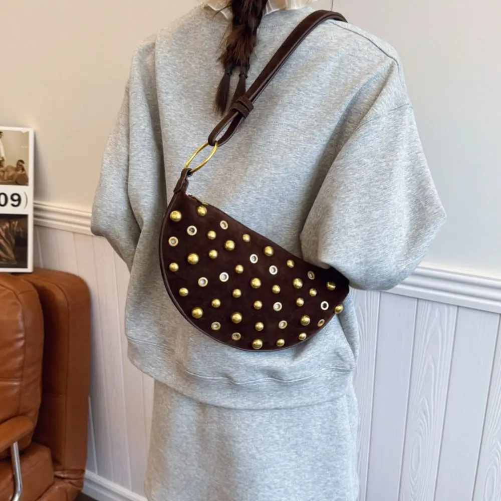 

Trendy Metal Stud Rivet Crossbody Bag Spicy Girl Punk Style Y2k Shoulder Bag Hollow Handbag Underarm Bag Daily