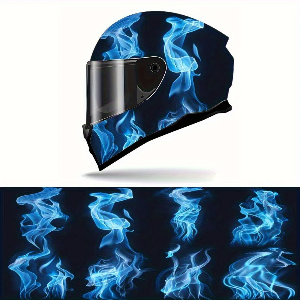 

Blue Flame Full Face Helmet Vinyl Wrap Sticker - Durable PVC Artistic Graphic Decal，Waterproof & Scratch-resistant，Motorcycle He