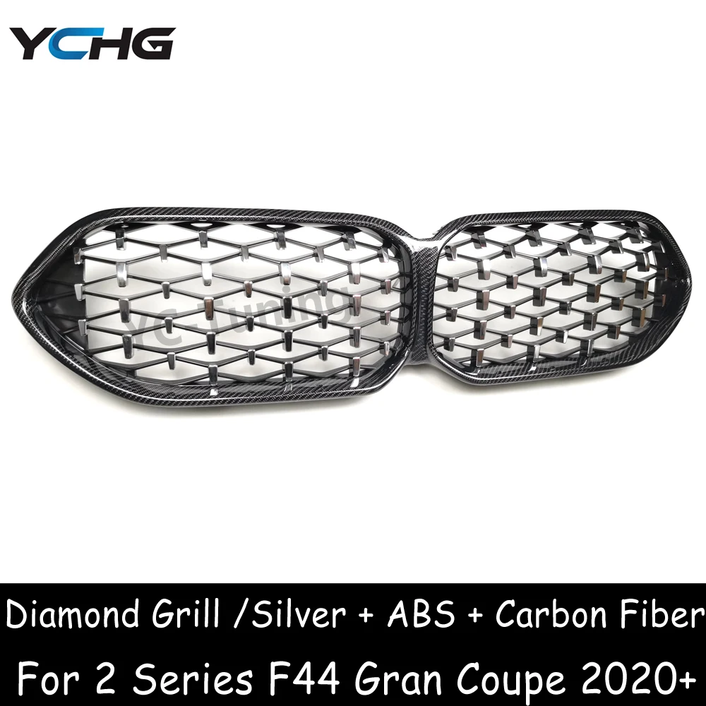 F44 ABS Carbon Fiber Diamond Style Silver Front Bumper Kidney Grille for BMW 2 Series Gran Coupe M235i 216i 218i 220i 228i 2020+