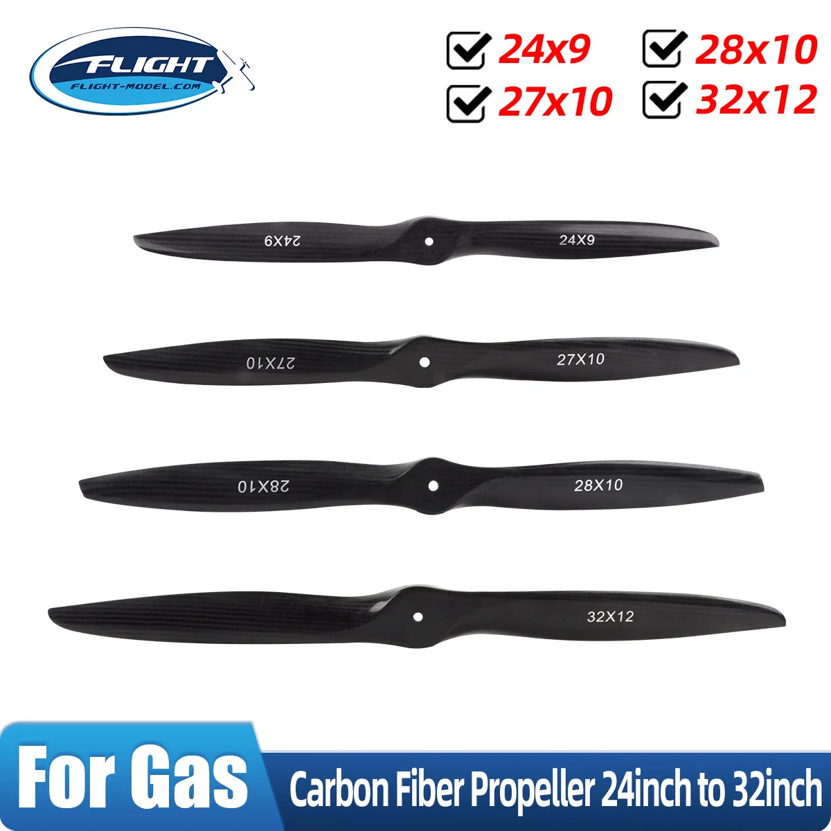 Carbon Fiber Propeller 24x9 27x10 28x10 32x12 for RC Gas Model Airplane