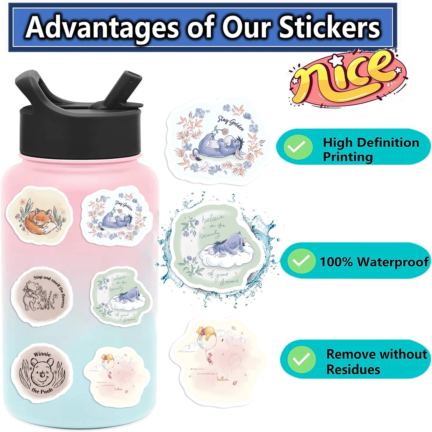 50pcs Disney Winnie le caniche fou Zootopia mixte autocollants pour enfants mignon Anime autocollants jouets classiques bagages cahier PVC