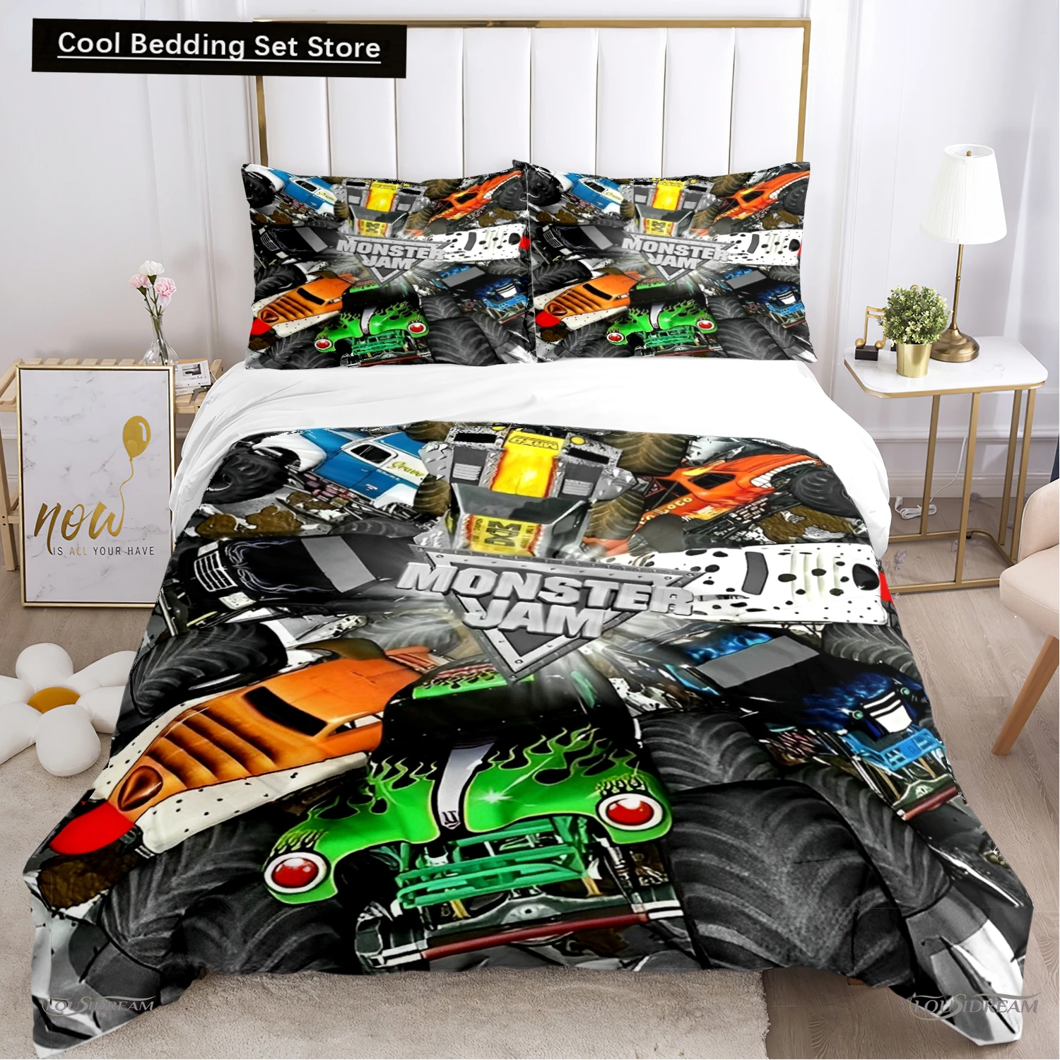 

Monster Truck Duvet Cover Catroon Monster Jam Bedding sets Soft Quilt Cover and Pillowcases for Teens Single/Double/Queen/King