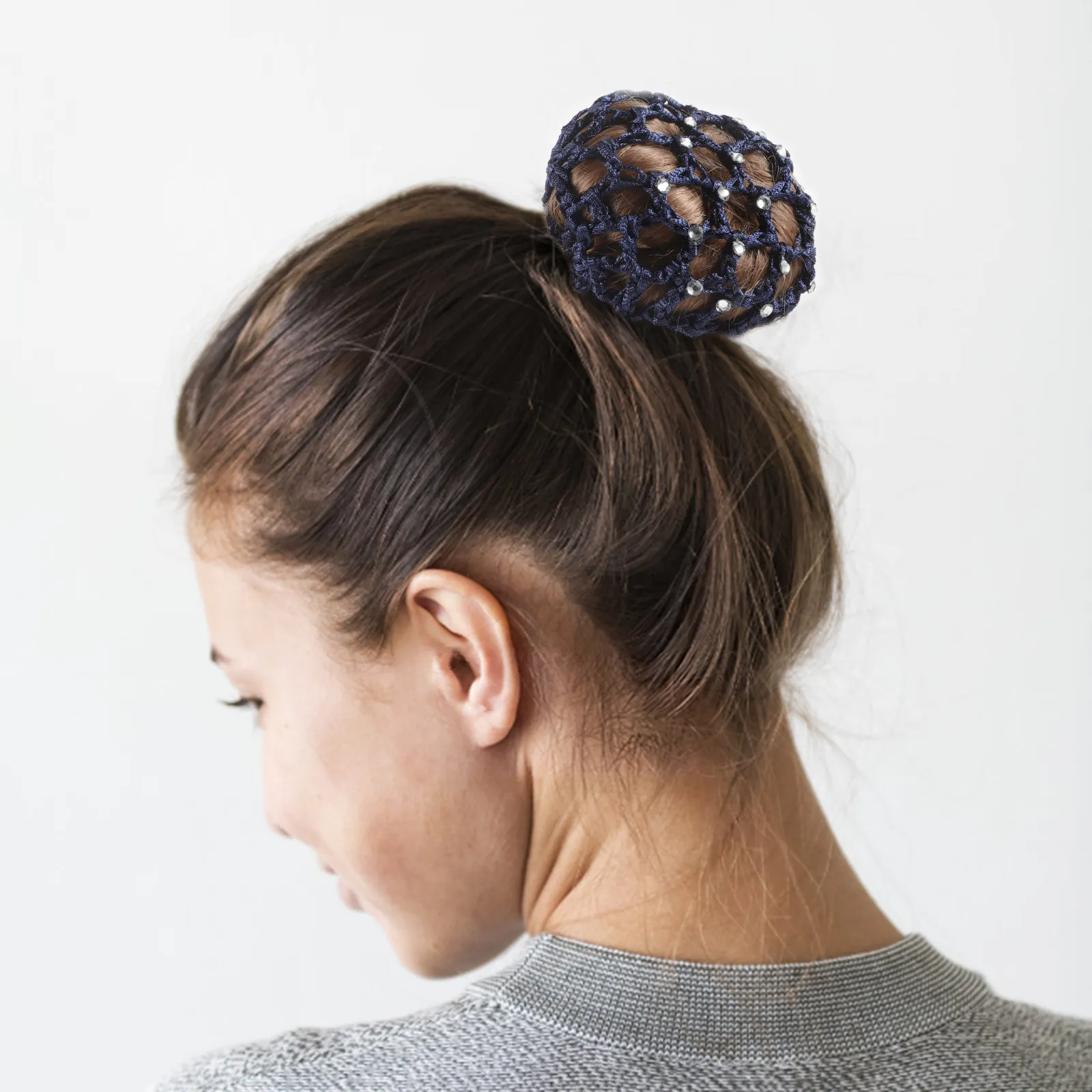 

6Pcs Women Hair Net Rhinestone Hair Bun Cover Elastic Smooth Bun Net for Buns Hairnets for Women Ballet Office Ceremony
