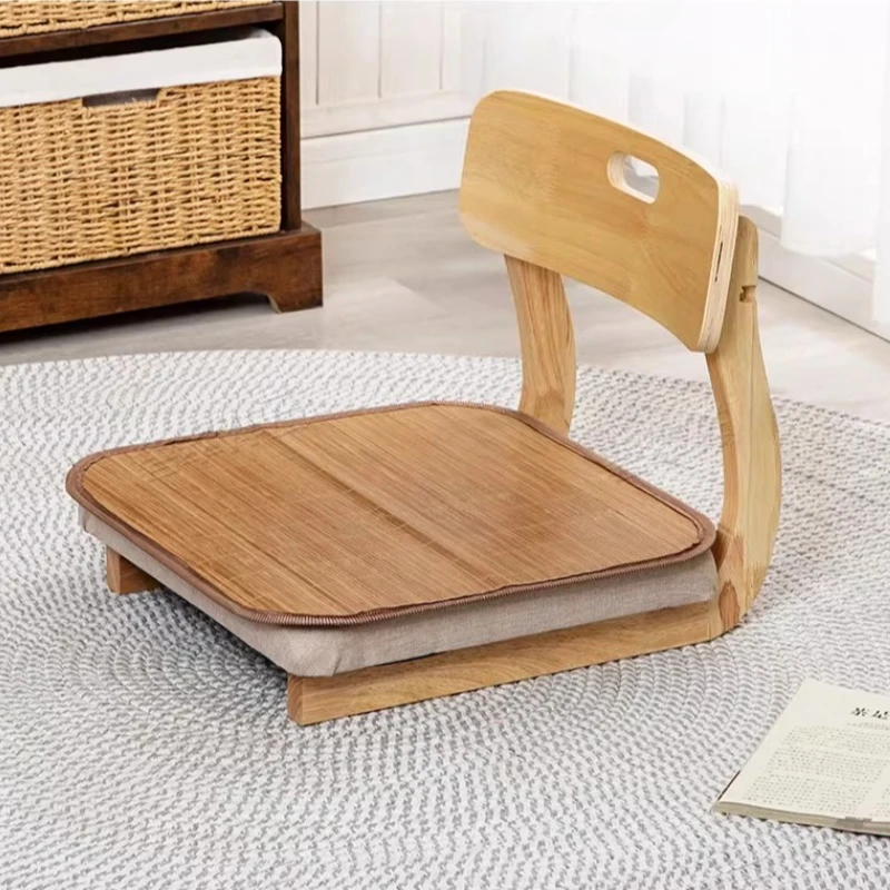 Japanese Floor Chair with Backrest Tatami Seat for Living Room Legless Solid Wood Lazy Sofa Comfortable Soft Bay Window Chairs