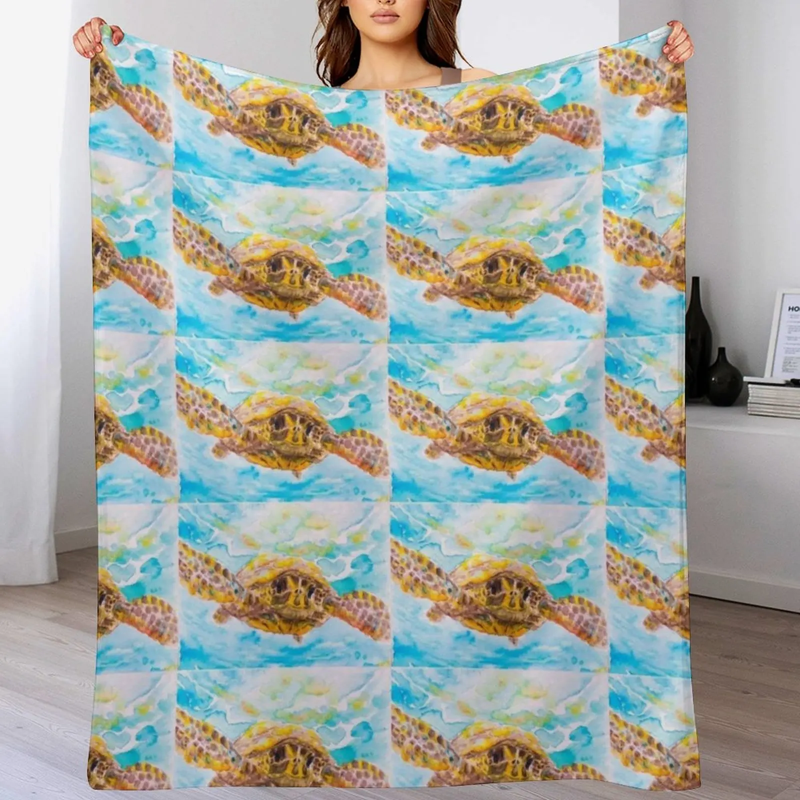 

Sea Turtle, A Sweet Swimmer Throw Blanket Sofa decorative Single Extra Large Throw Blankets
