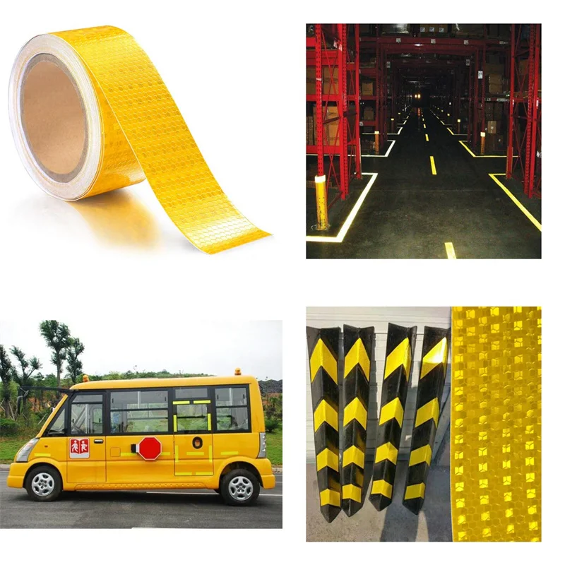 5Cm * 10M Zelfklevende Reflecterende Tapes Geel Honingraat Wit Rood Geel Fluorescerend Opvallend Waarschuwingsreflectoren Stickers