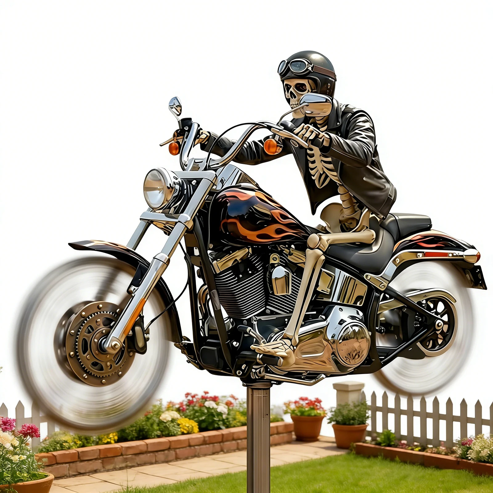 Skeleton Motorcycle Wind Spinner with Rotating Wheels Catching Wind Spinner Unique Resin Outdoor Sculptures Ornament for Patios view 5