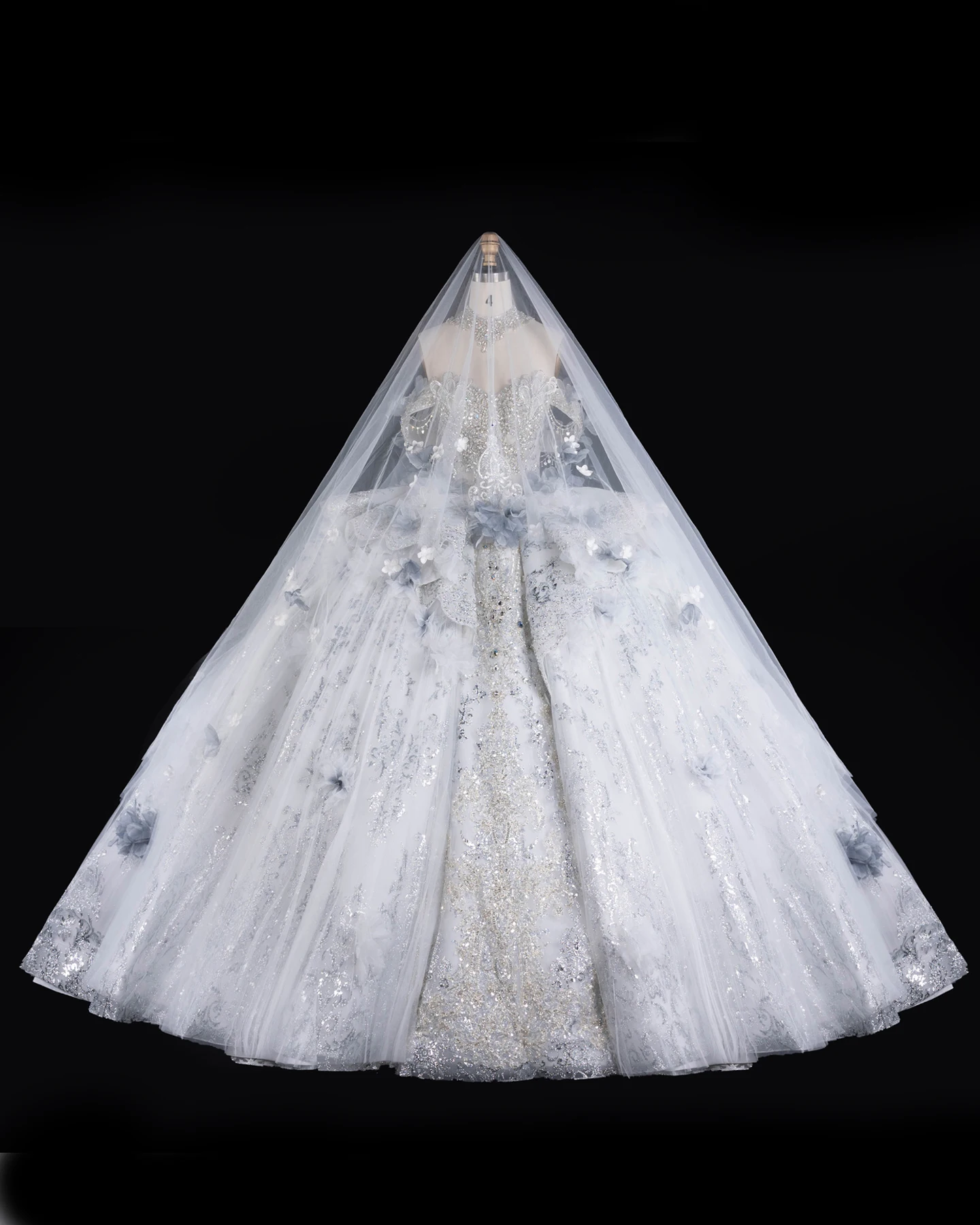 Sharon Said Luxury Blue Sequind Beaded Ball Gown Wedding Dress Sweetheart Off Shoulder 3D Floral Tulle Bridal Gowns SW610 Custom